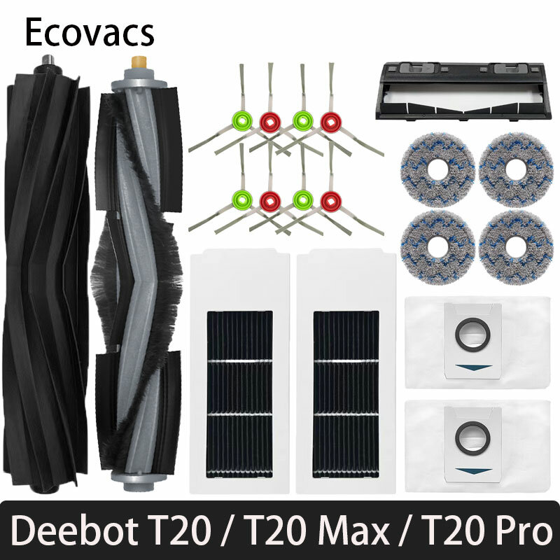 Ecovacs 메인 사이드 브러시 걸레 천, HEPA 필터, 먼지 봉투 교체 예비 부품, T20 OMNI, T20, T20 Max, T20 Pro 액세서리