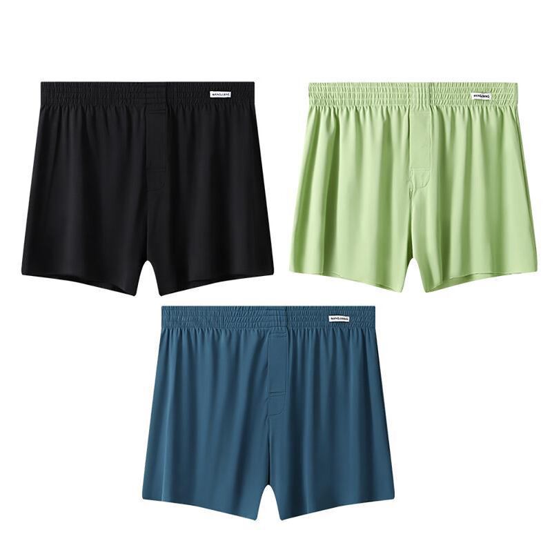 3PCS/Set M-4XL Ice Silk High-elastic Men's Panties Summer Loose Cool Boxers&Briefs Front Open Buckle Breathable Pajama Pants