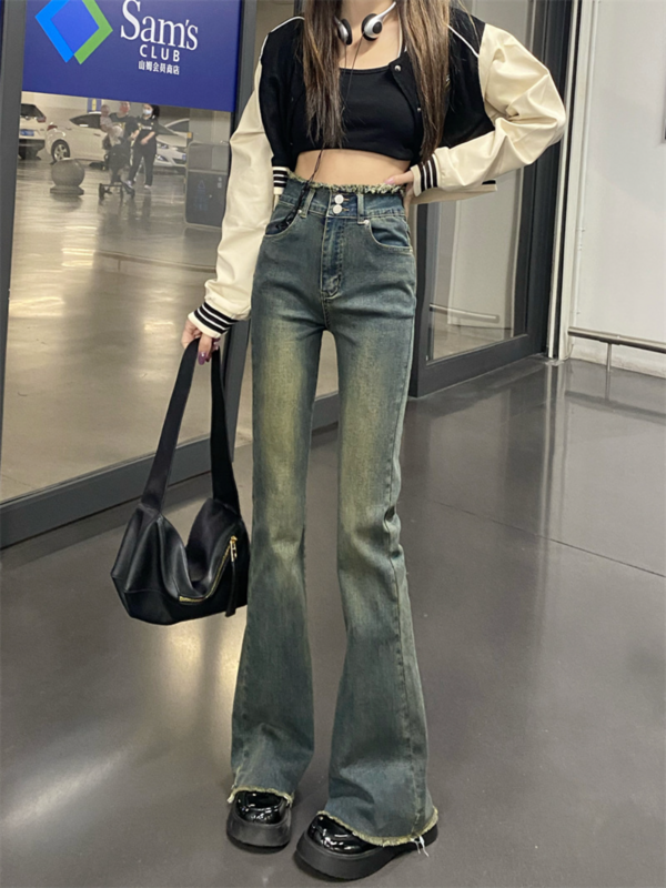 กางเกงยีนส์ทรงสกินนี่เอวสูงสำหรับผู้หญิงเสื้อผ้า Y2k สวยงามกางเกงผ้ายีนส์ซักวินเทจแนวสตรีท MODE Korea ย้อนยุคใหม่