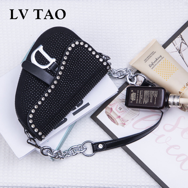 New trend Women's bags fashion thick chain bright diamond saddle bag female carrying armpit fashion brand design shoulder bags
