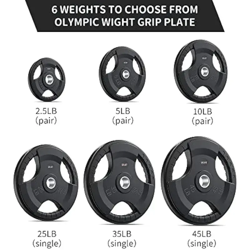 Weight Plate 2-Inch Rubber Coated Grip Plate for Barbell,Solid Cast Iron Weight Plates in Pairs or Single