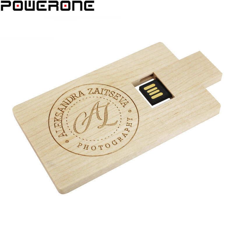 POWERONE Wooden Card 2.0 USB Flash Drive 64GB LOGO personalizzato gratuito Pen Drive 32GB Studio fotografico Memory Stick 16GB U Disk 8GB