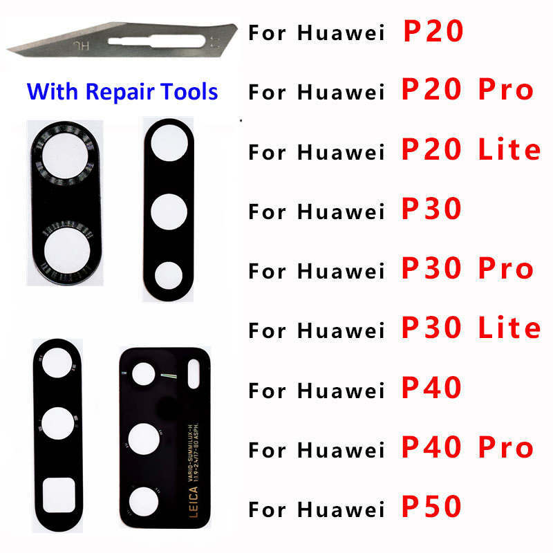 Huawei P20 p30 p40 pro lite p50 5g p20pro p30pro p40pro用の粘着性リアカメラ付きガラスレンズカバー,リアカメラ用
