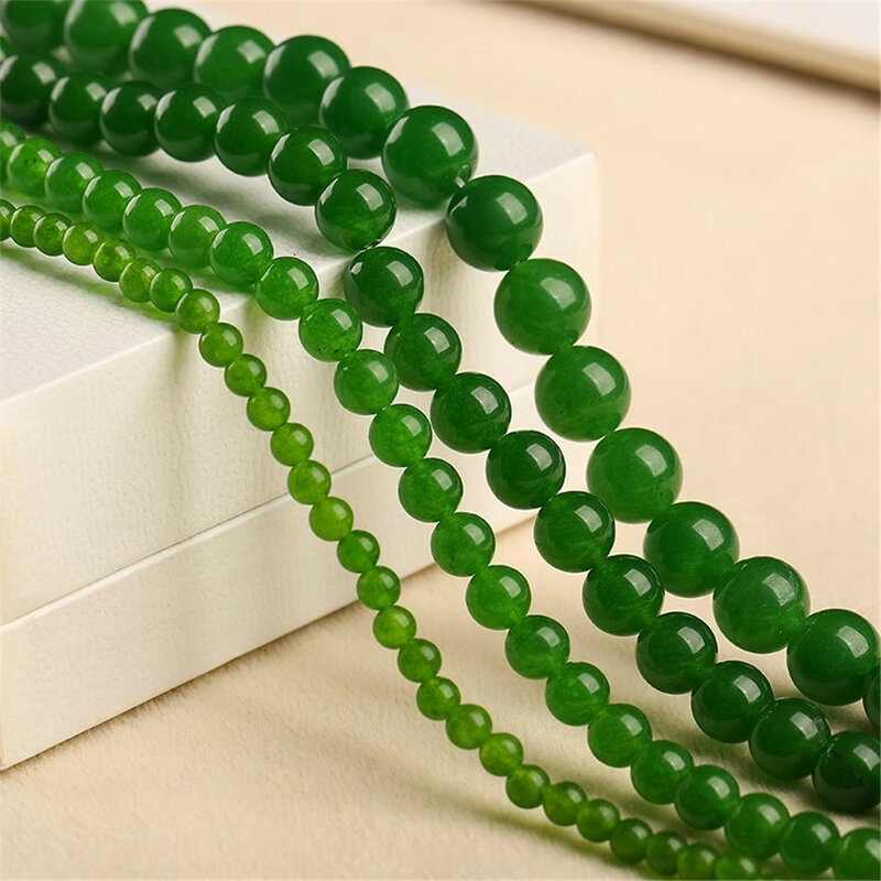 Cuentas de Calcedonia de Jade verde de hierba Natural, pulseras de cuentas redondas dispersas, accesorios de bricolaje, materiales de joyería con cuentas hechas a mano