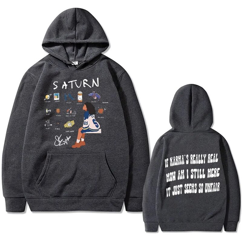 Rapper SZA 2024 Hoodie grafis Pria Wanita, Album baru Saturn dua sisi Hip Hop Vintage ukuran besar