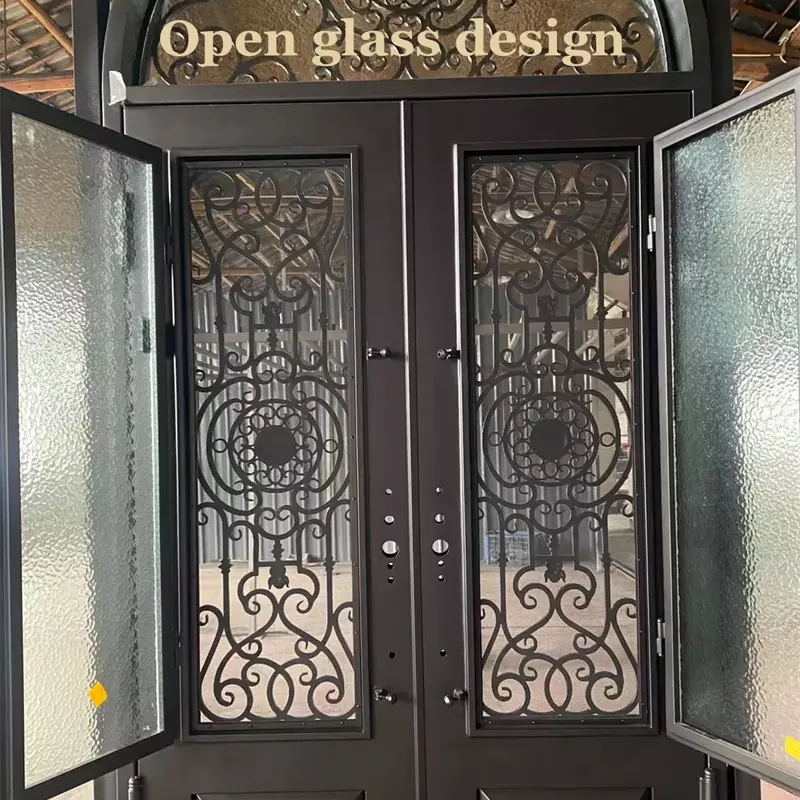 Luxo Single Metal Security Front Entry Door, Ferro forjado, Entrada de segurança, Exterior, Casa, Residencial, Design personalizado