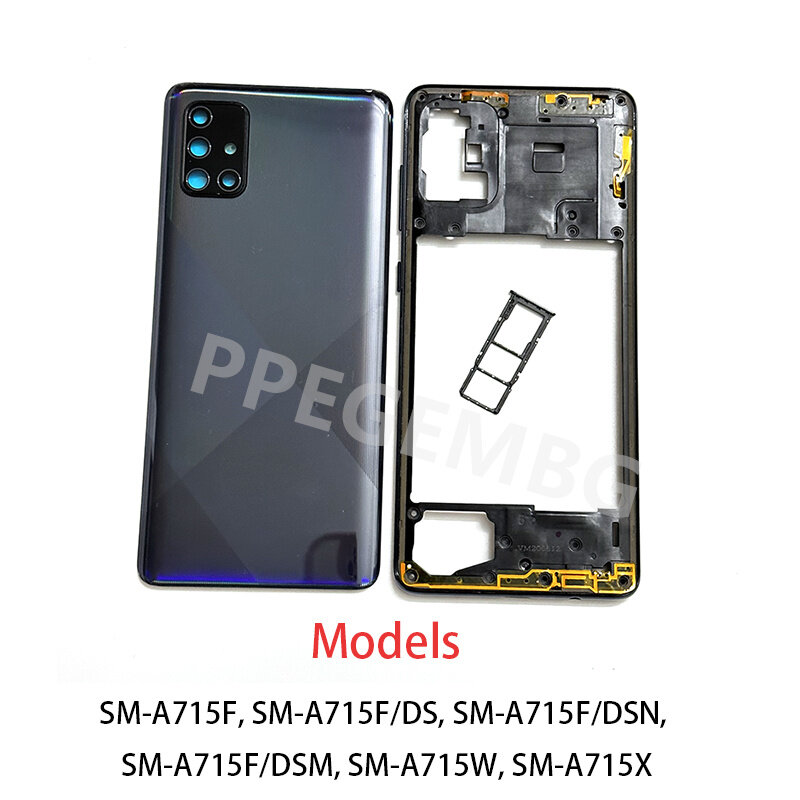 Coque complète pour Samsung Galaxy A71, A715, A715F, 4G, cadre central, batterie, couvercle arrière, objectif de caméra, emplacement SIM