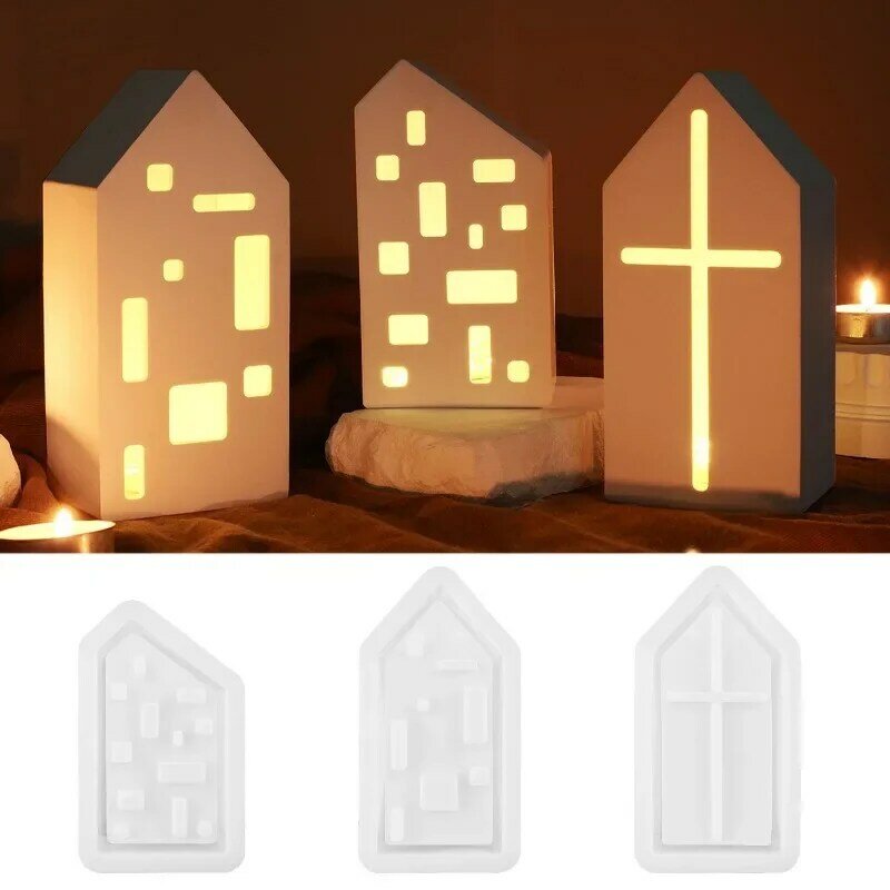 Church House Candle Holder Ornaments Silicone Mould DIY Cement Gypsum Clay Pouring Epoxy Resin Mould Home Decoration Ornaments