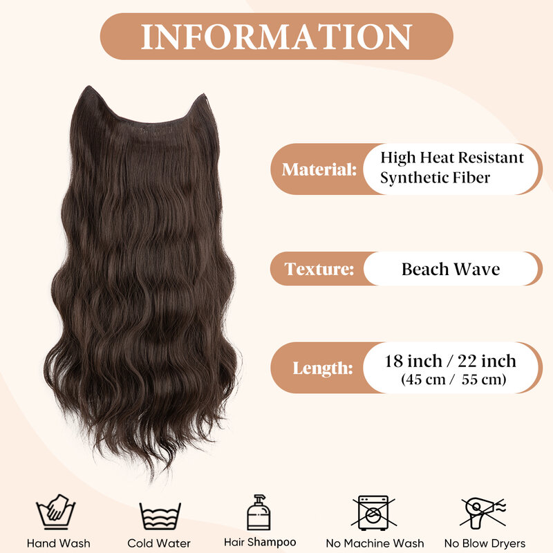 Daliy-Extensions de cheveux à clipser invisibles pour femmes, vague synthétique, ligne de poisson, faux postiche naturelle, faux morceau de cheveux noirs, M12