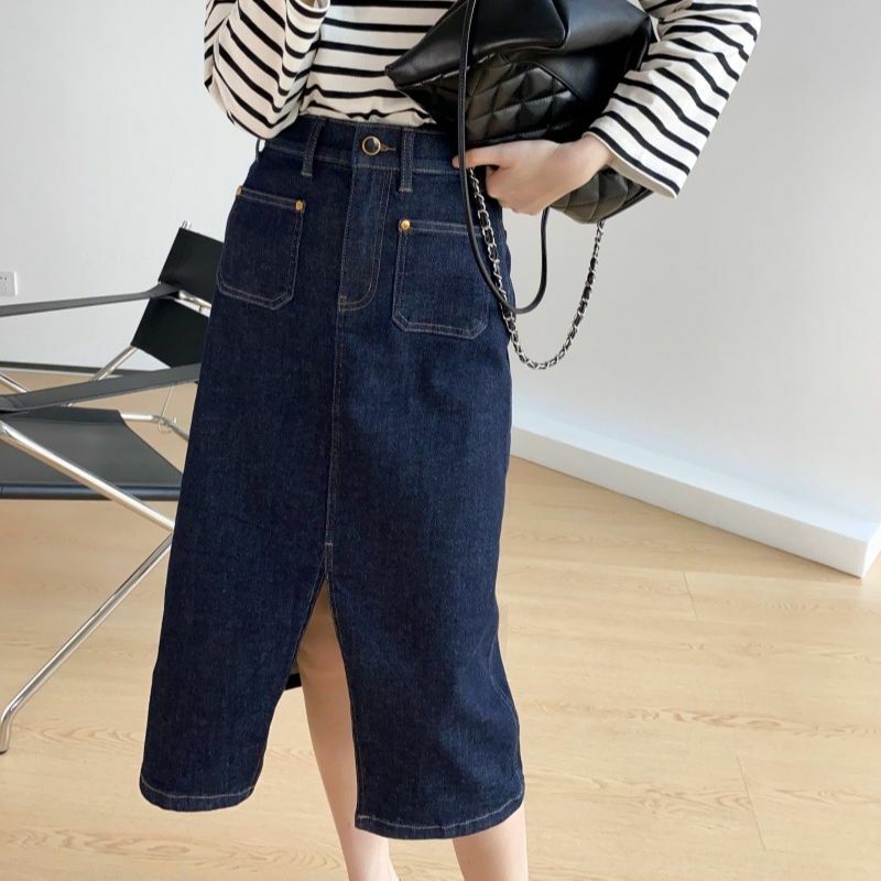 Saia jeans de cintura alta feminina, moda casual, Novo, 2023
