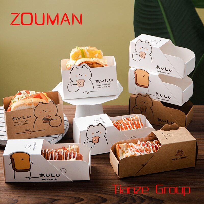 Caja de embalaje desechable personalizada para comida, cajón de papel para desayuno, pan, almuerzo, postre, huevo, sándwich