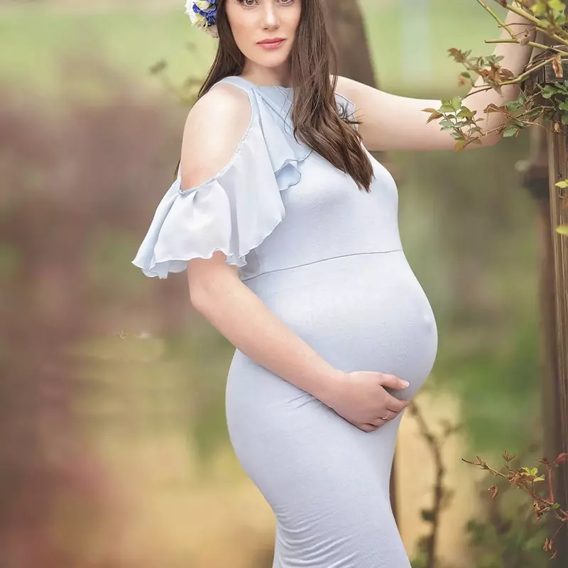 2021 NewsMaternity Clothing Photography Props Lace Leaky Shoulders Floor-length Dresses For Pregnant Women платье для беременных