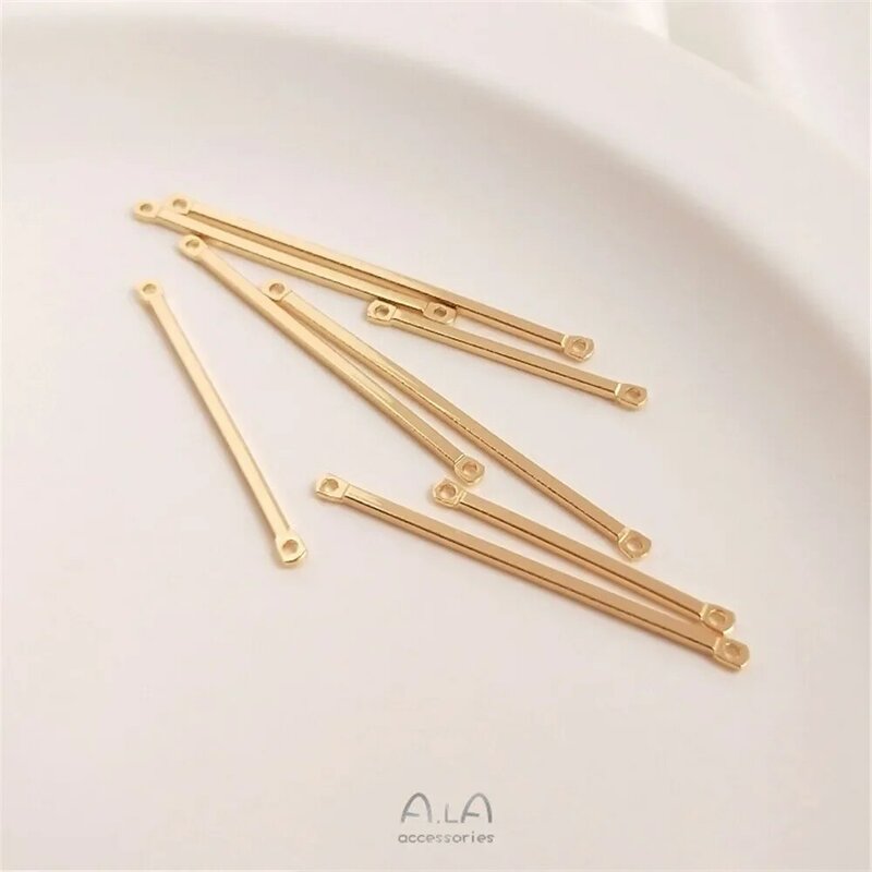 14K Gold Accessories double hole connecting rod rectangular tube double hanging DIY hand stick ear stick head accessories