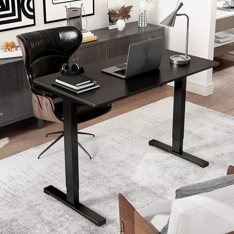 Altura elétrica ajustável Standing Desk, Preto Sit Stand Desk, Home Office Desk, Whole-Piece Board, 48x24 em