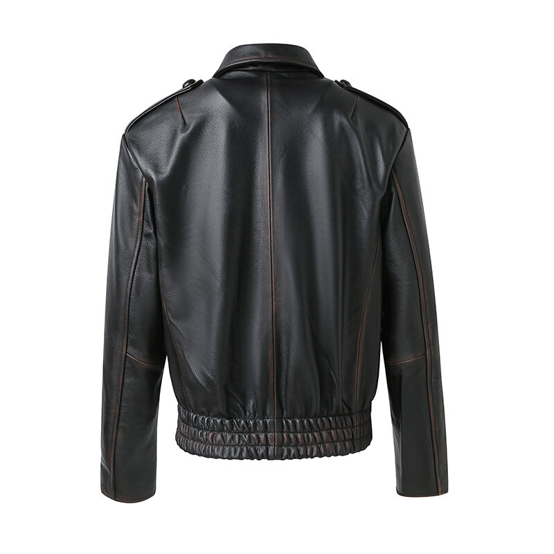New 2023 Genuine Leather Fashion Moto Jacket Real Cow Leather Coat Lady Biker Bomber Jacket TF5521