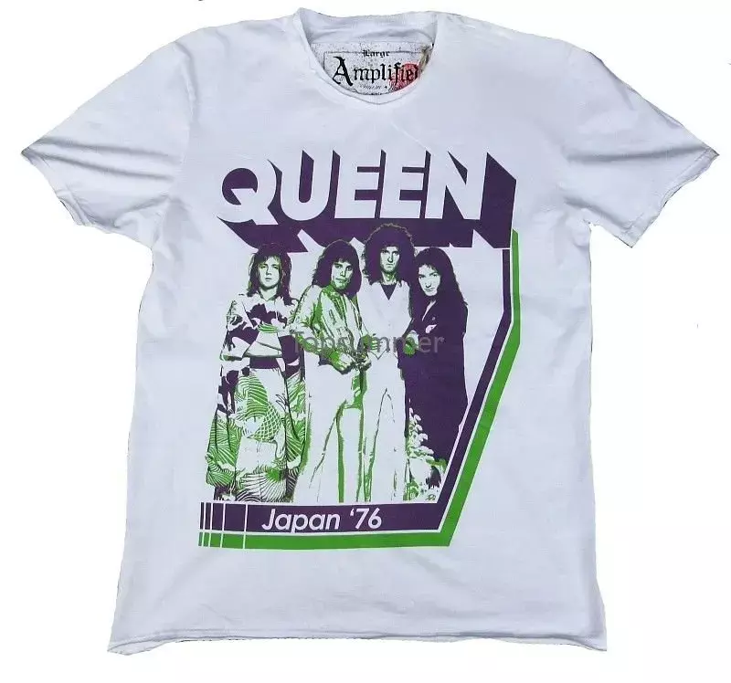 Camiseta Vintage amplificada de Queen japonés, camisa de manga corta 100% de algodón, top de Freddie Mercury Star Vip, 76
