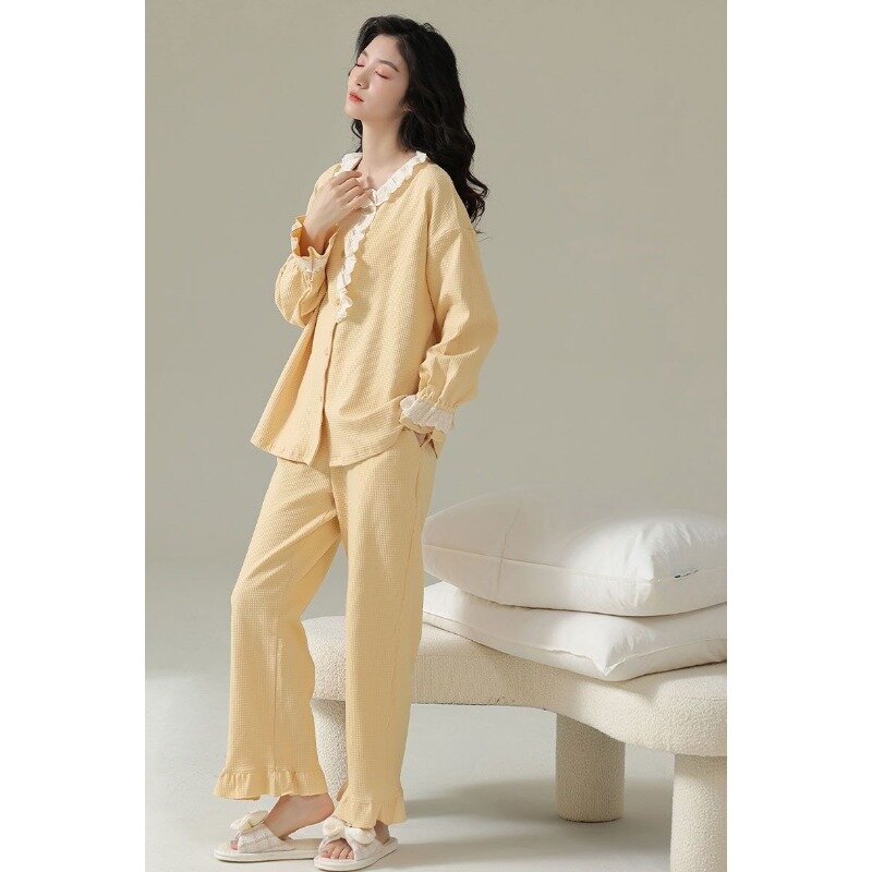 Pijama de manga larga para mujer, ropa de dormir holgada de algodón, de talla grande, para estar por casa, para primavera y otoño, novedad de 2023