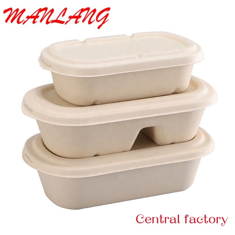 Custom  High quality sugarcane pulp biodegradable bagasse food box biodegrade disposal takeaway boxes for food packaging
