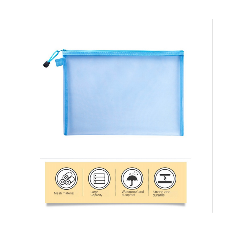 5Pcs Mesh Zipper Pouch Clear Document Bag Book File Folders Stationery Pencil Case Storage Bags 5 Colors A6(19X11Cm)