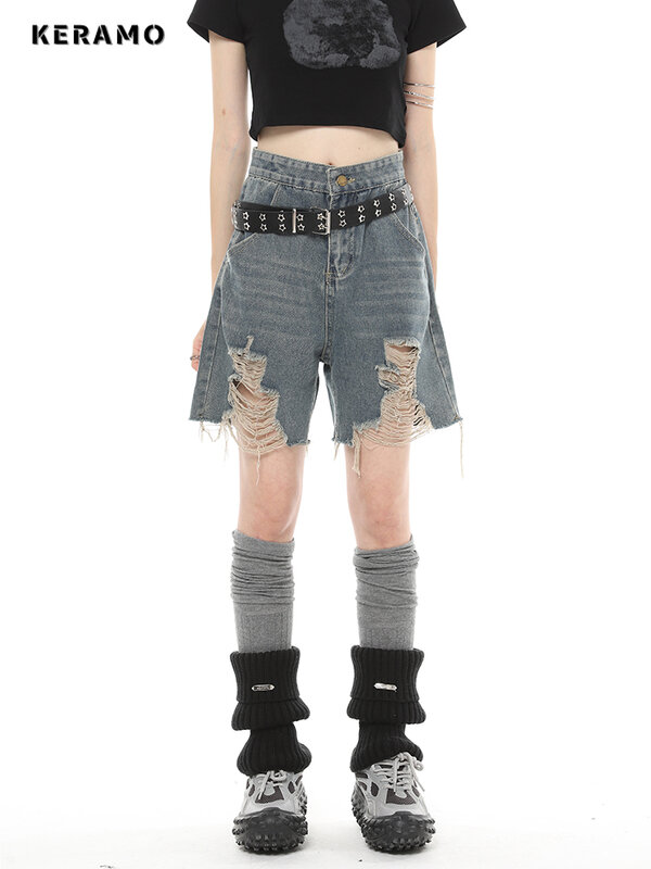 2024 SummerKorean Y2K Harajuku Street Style Fashion Shorts pantaloncini di jeans Slim Fit Hotsweet strappati a vita alta Sexy da donna