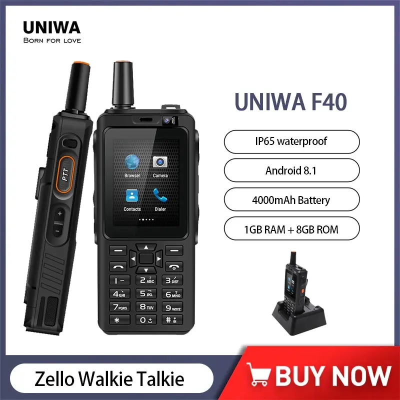 Uniwa-アンテナ付きAndroidスマートフォン、f40 zelloトランシーバー、2.4インチタッチスクリーン、1GB、8GB、4000mah、クアッドコア、4g携帯電話使用、すべて