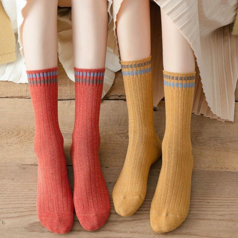 Женские носки до середины икры 1 пара, плотные теплые эластичные нескользящие носки в полоску, с поглощением пота, без запаха, для осени и зимы