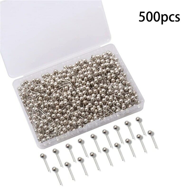 480/500Pieces Ball-shape Push Pins Metallic Pushpins Map Pins for Cork Board, Metallic Sewing Pins for Fabric Sewing