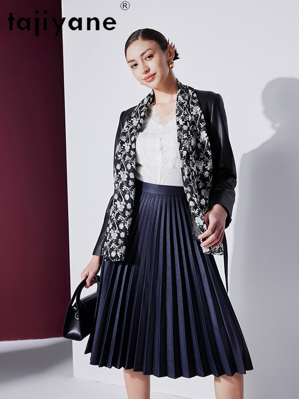 Tajiyane Natur Schaffell Lederjacke für Frauen elegante Echt leder Trenchcoat kurze schlanke Mäntel und Jacken