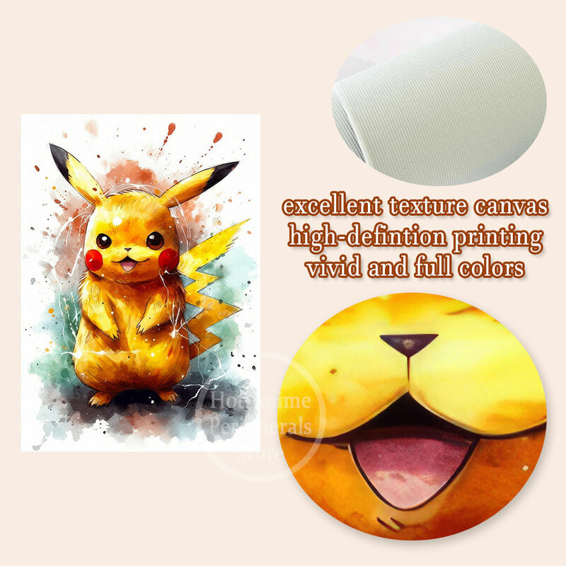 Anime Pokémon Canvas Painting, Pikachu, Squirtle, Charmander Poster, Aquarela Art, Parede, Cartoon Bubble, Mural, Decoração de Quarto, Presentes