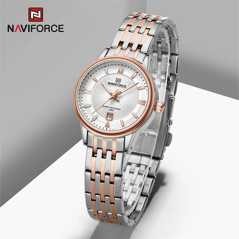 NAVIFORCE-Relógios de luxo para casal, casual impermeável luminoso quartzo relógio de pulso, masculino e feminino aço inoxidável Strap Clock, Novo