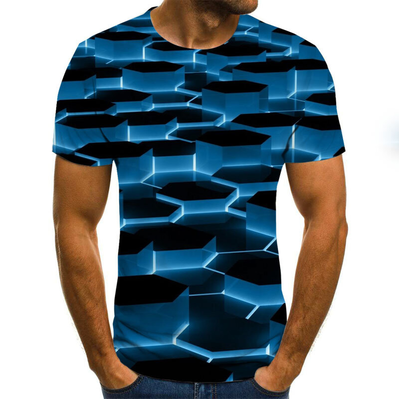 Camiseta con efecto 3D para hombre, camisa con patrón Visual, de gran tamaño, de manga corta, cuello redondo, a la moda, novedad de 2022