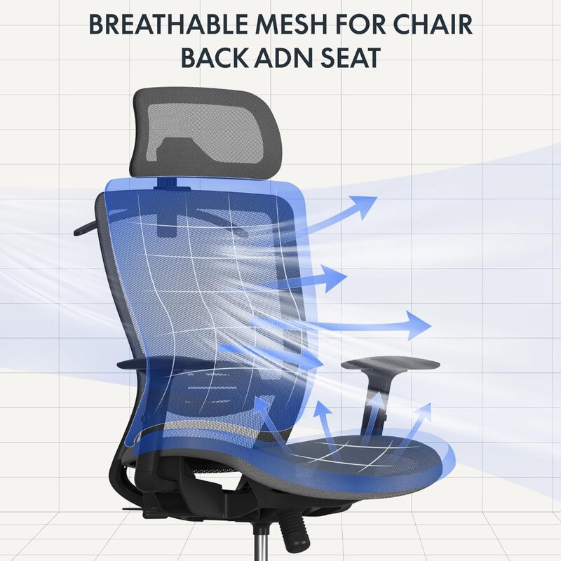 Ergonomiczne krzesło biurowe, krzesło komputerowe z wysokim oparciem, wygodne krzesła biurowe do domowego biura z funkcją pochylenia podparcia lędźwiowego