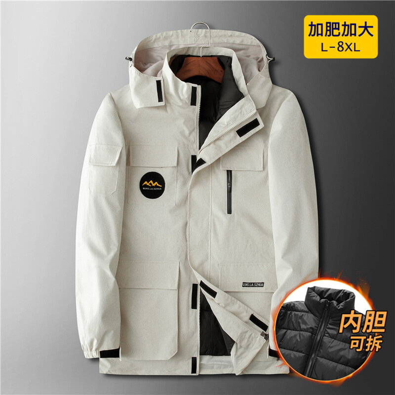 New Arrival moda Super duża zima mężczyźni wyściełana kurtka dwuczęściowy zestaw młodzieży kilka kieszeni odzież robocza gruba z rozmiar L-7XL 8XL