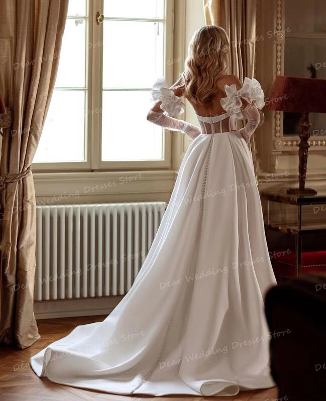 Женское ажурное свадебное платье It's yiiya, Белое Атласное Платье с V-образным вырезом, без рукавов, трапециевидного силуэта, с высоким разрезом на лето 2024