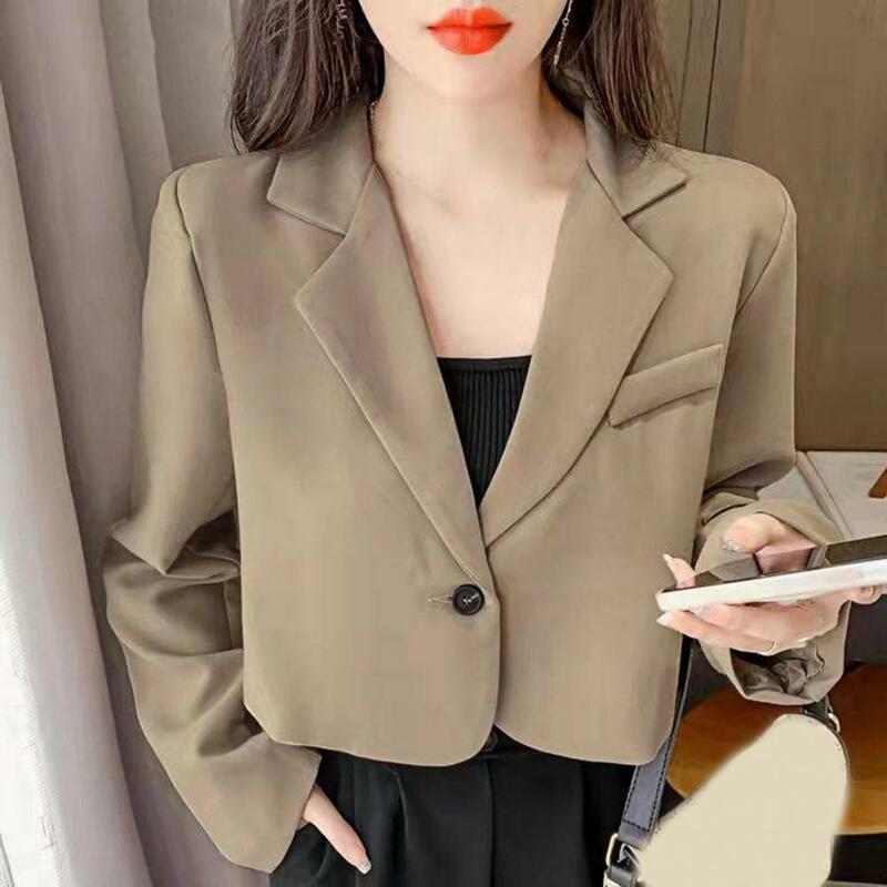 Versátil chique feminino único botão curto tipo blazer casaco anti-pilling blazer feminino cor sólida para escritório