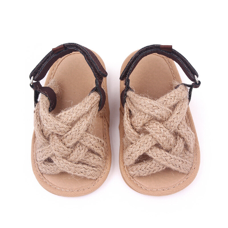 Сандалии для новорожденных девочек, модная обувь из пеньковой веревки, мягкая нескользящая подошва, минималистичные прогулочные туфли для малышей