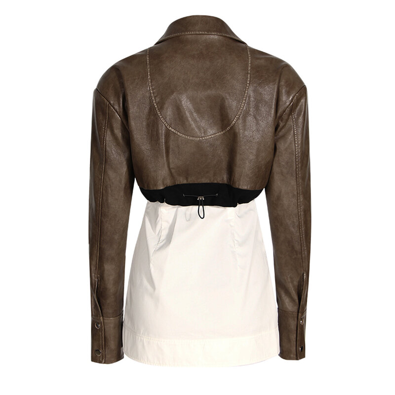 Pu Leather Jacket Women Suits 1 Piece Blazer Short Street Wear Fashion Girl Coat Casual Outfit  Prom Dress