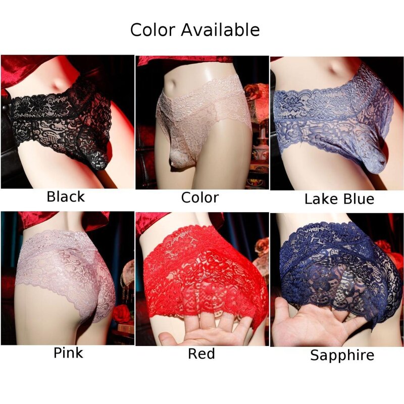 Men's Sexy Sheer Full Lace See Through Panties Gay Sissy Cock Pouch Package Egg Briefs Underwear Erotic Underpants Lingerie