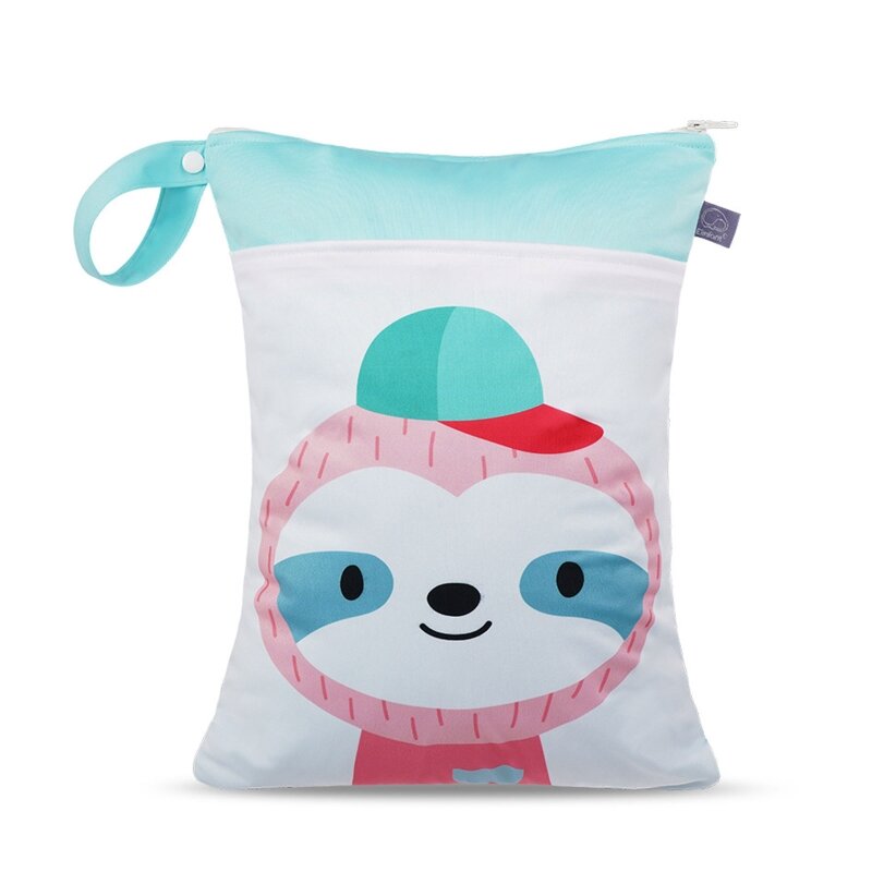 Y1UB Baby Diaper Bag Cartoon Print Waterproof Wet Dry Nappy Zipper Handbag Stroller Carry Pack Travel Outdoor Wet Diaper