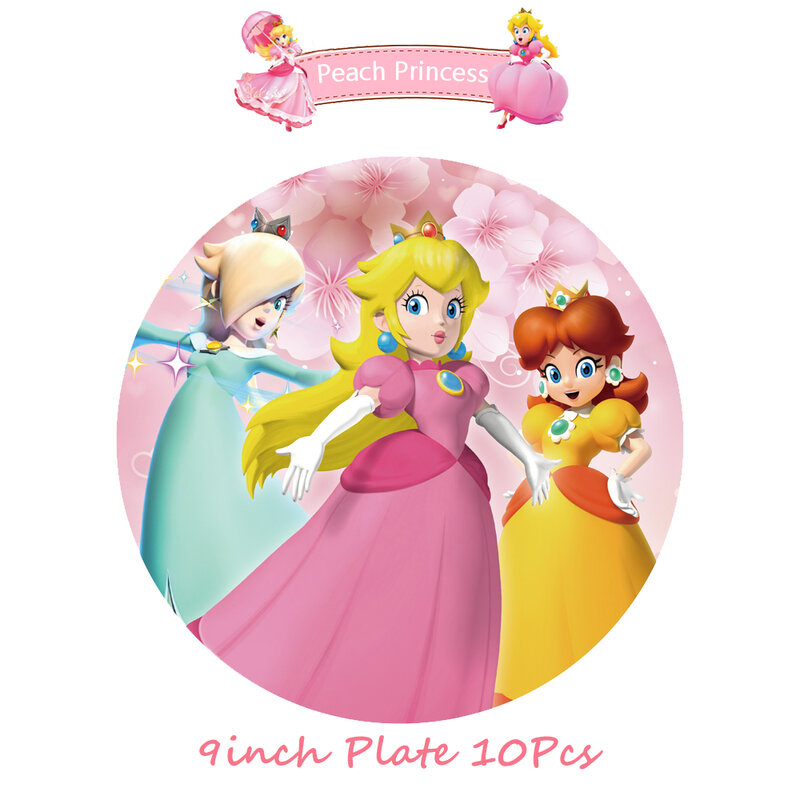 Peach Princess Game Kids Children's Birthday Party Decoration Girls Party Supplies Tableware Paper Tablecloth Cup Plate Backdrop