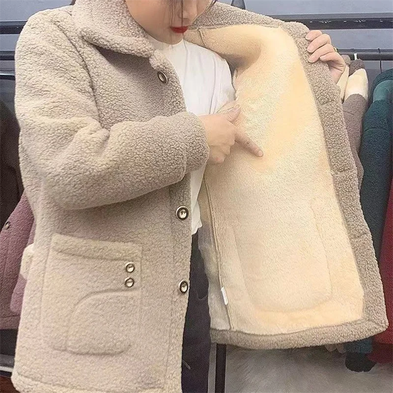 2022 nova jaqueta de inverno além de veludo grosso casaco quente casaco de pele de cordeiro feminino mid-long senhora grão veludo solto casaco feminino