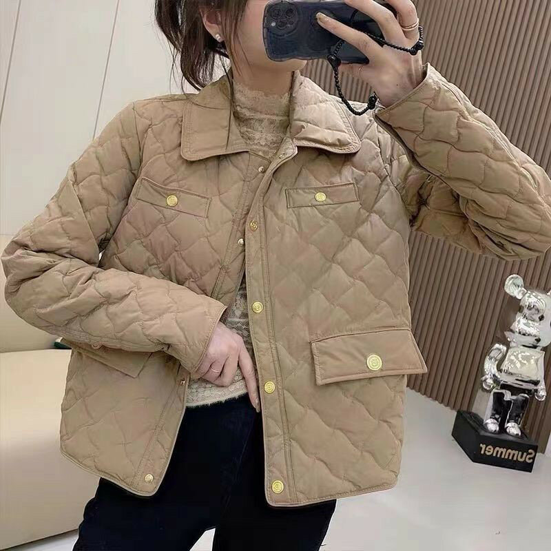 Autumn Winter Down Cotton Jacket Women 2023 New Loose Lapel Coat Pure Colour Covered Button Outerwear Fashion Overcoat Female