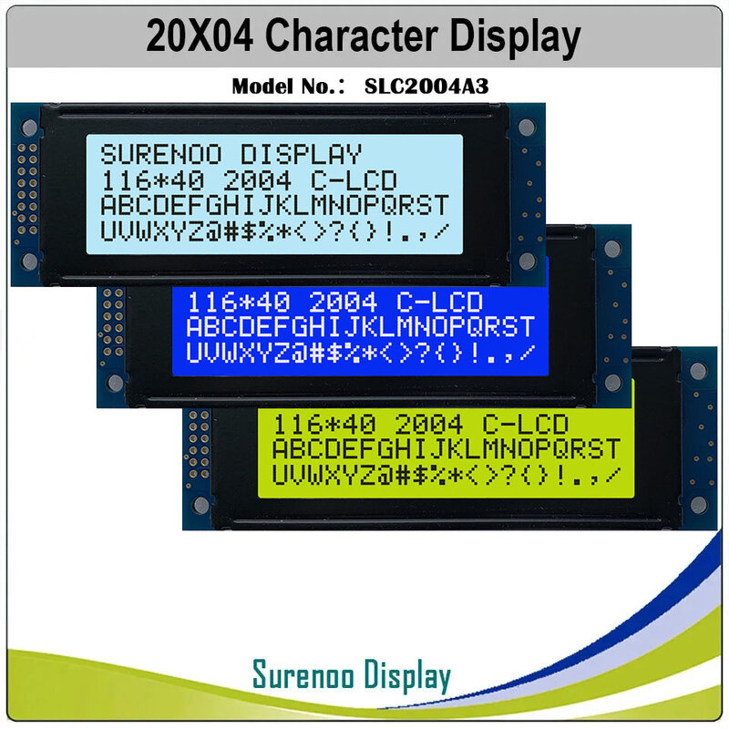 Surenono-módulo de tela lcd, retroiluminação led branco, inglês e japão, 116x40mm, 2x8pin, 204 20x4 2004 6800 iic i2c
