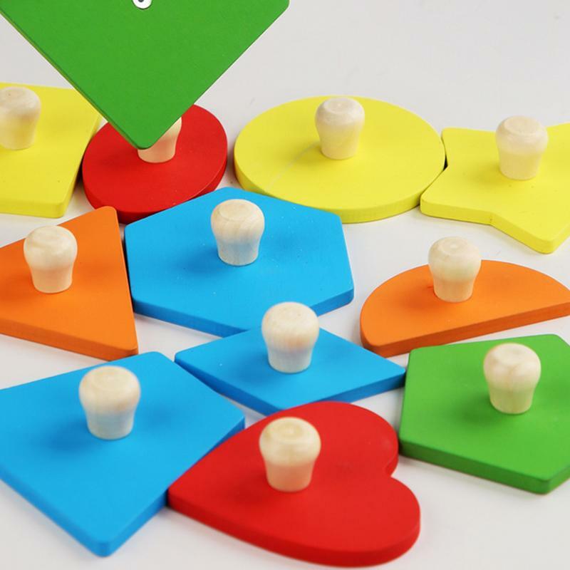 Montessori Puzzle w wielu kształtach kształt malucha Sorter zabawka kształty Jumbo gałka drewniane Puzzle ręczne chwytanie deski zabawki edukacyjne