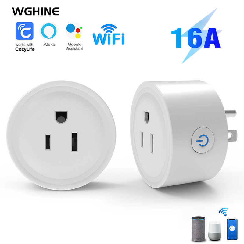 WGHINE WiFi Smart Socket US Plug 16A Cozylife APP Remote Bidirectional Control and Alexa Google Home Control Timer
