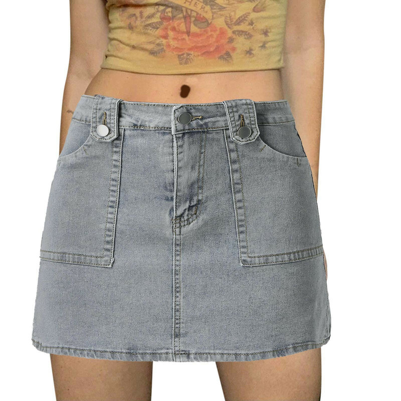Женская джинсовая мини-юбка, винтажная прямая короткая юбка с заниженной талией в Корейском стиле, уличная одежда в стиле Харадзюку, лето 2024