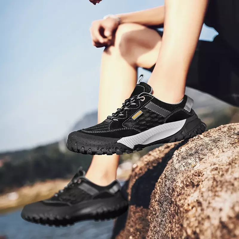 Tênis de malha respirável antiderrapante para homens, calçados esportivos, caminhadas, ao ar livre, segurança, escalada, trekking, novo, 2024