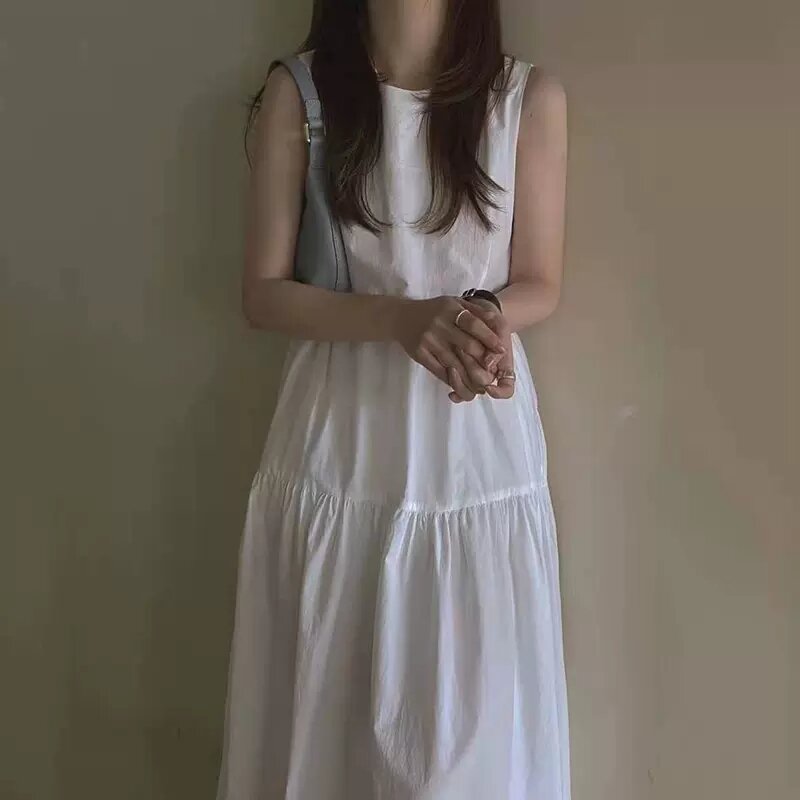 Женский летний сарафан с оборками, Повседневное платье макси без рукавов с круглым вырезом