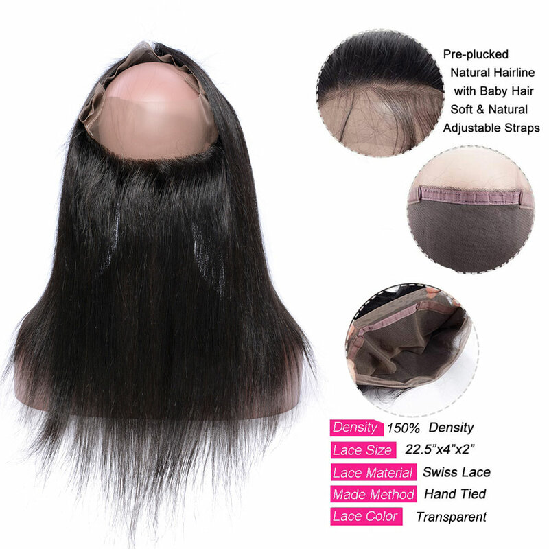 Прямые искусственные волосы с 360 кружевной фронтальной бразильской шерстью, волнистые человеческие волосы 3 пряди с 360 кружевной застежкой