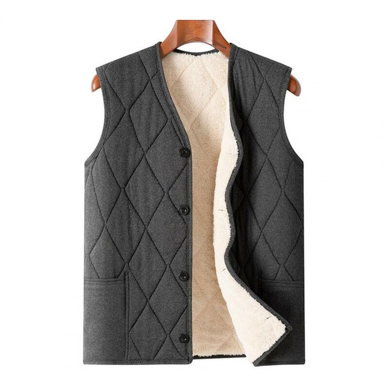 Heren Warme Vest Jas Single-Breasted Gezellig Pluche Voering Jack Effen Kleur Plus Size Warm Dik Vest Heren Winter Bovenkleding